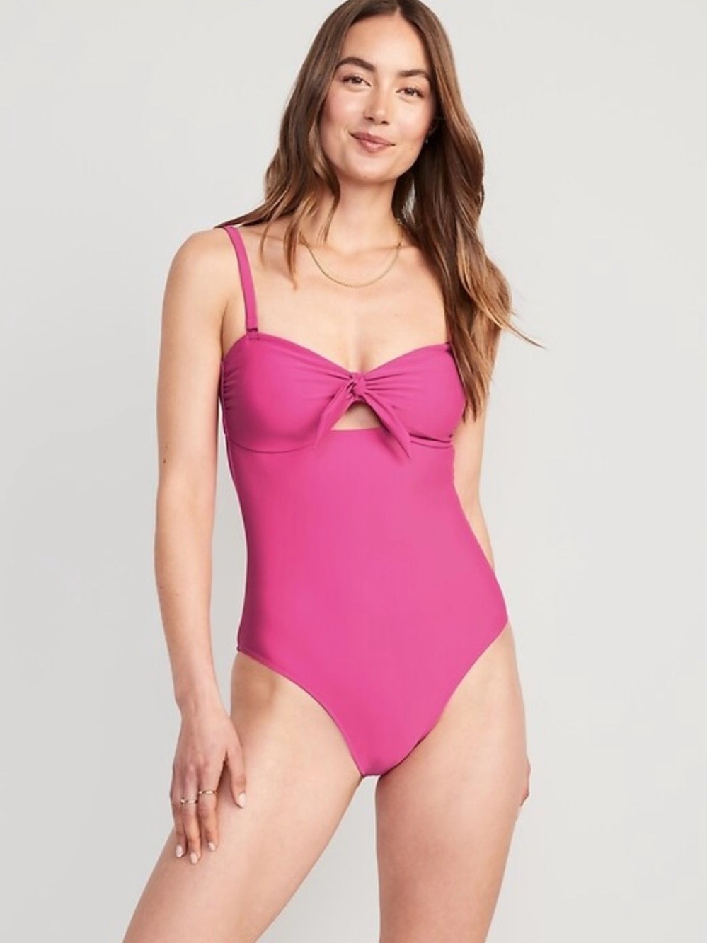 Tie-Front Keyhole Bandeau-Style Swimsuit L NWT